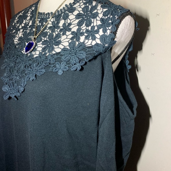 Amaryllis Black Lace Trim Cold Shoulder Sweater - Picture 3 of 10